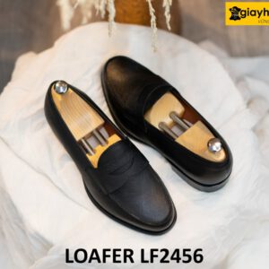 Giày lười nam màu đen da vân saffiano loafer LF2456 004