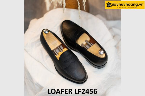 Giày lười nam màu đen da vân saffiano loafer LF2456 004