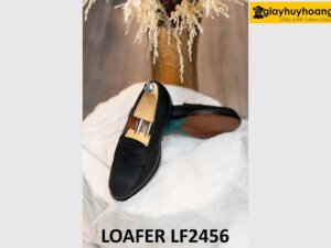 Giày lười nam màu đen da vân saffiano loafer LF2456 003