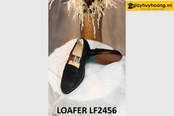 Giày lười nam màu đen da vân saffiano loafer LF2456 003