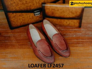 Giày lười nam không dây da đan xen loafer LF2457 001