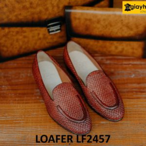 Giày lười nam không dây da đan xen loafer LF2457 001