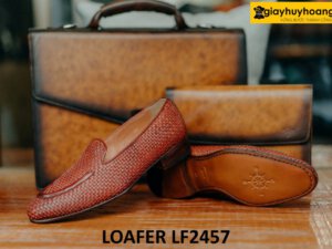 Giày lười nam không dây da đan xen loafer LF2457 004
