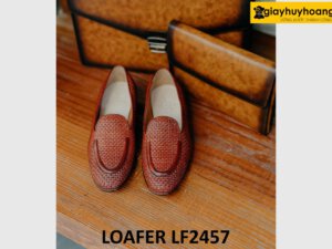 Giày lười nam không dây da đan xen loafer LF2457 002