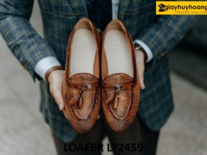 Giày lười nam da đan xen có chuông cá tính loafer LF2459 001