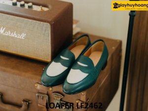 Giày lười nam da vân hạt màu xanh lam loafer LF2462 004