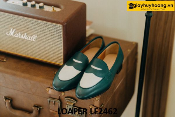 Giày lười nam da vân hạt màu xanh lam loafer LF2462 004