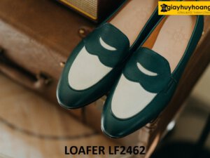 Giày lười nam da vân hạt màu xanh lam loafer LF2462 001