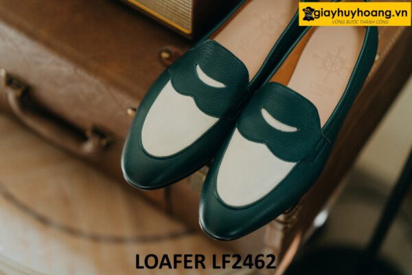 Giày lười nam da vân hạt màu xanh lam loafer LF2462 001