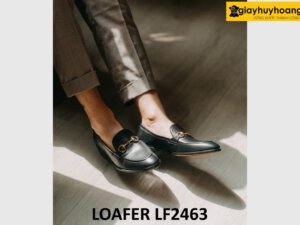 Giày lười nam màu đen khóa horesit màu vàng loafer LF2463 004