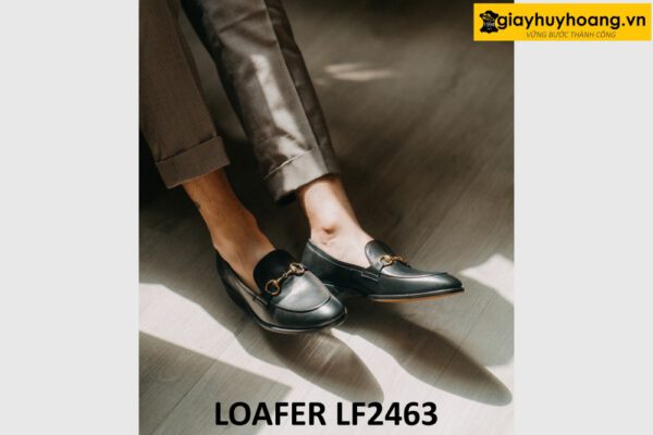 Giày lười nam màu đen khóa horesit màu vàng loafer LF2463 004