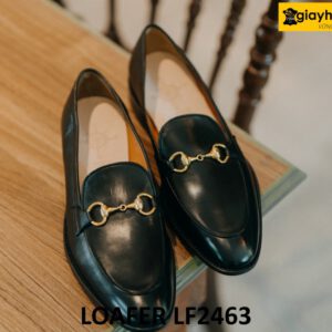 Giày lười nam màu đen khóa horesit màu vàng loafer LF2463 001