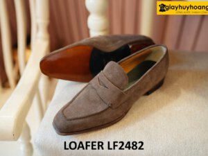 Giày da lộn nâu lười nam vân sọc loafer LF2482 004