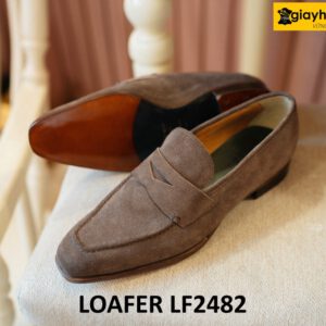 Giày da lộn nâu lười nam vân sọc loafer LF2482 004