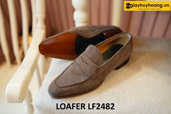 Giày da lộn nâu lười nam vân sọc loafer LF2482 004