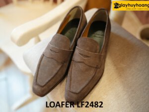 Giày da lộn nâu lười nam vân sọc loafer LF2482 001
