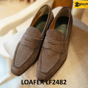 Giày da lộn nâu lười nam vân sọc loafer LF2482 001