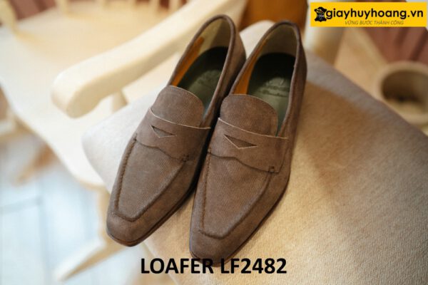Giày da lộn nâu lười nam vân sọc loafer LF2482 001