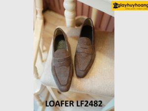 Giày da lộn nâu lười nam vân sọc loafer LF2482 003
