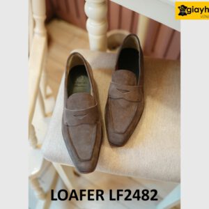 Giày da lộn nâu lười nam vân sọc loafer LF2482 003