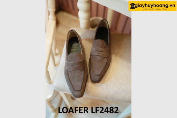 Giày da lộn nâu lười nam vân sọc loafer LF2482 003