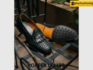 Giày lười nam da lộn màu đen vân cá sấu loafer LF2489 003