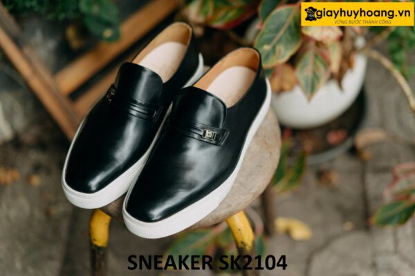 Giày lười da nam màu đen đế cao su sneaker SK2104 001