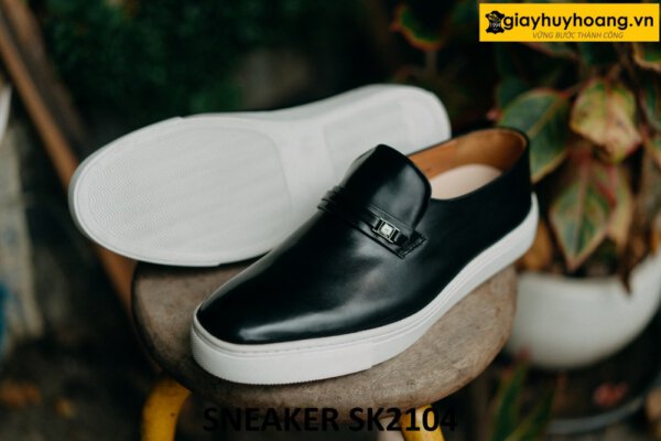 Giày lười da nam màu đen đế cao su sneaker SK2104 004