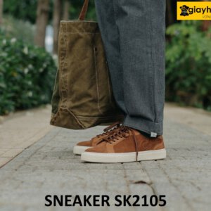 Giày thể thao nam da lộn màu nâu sneaker SK2105 004