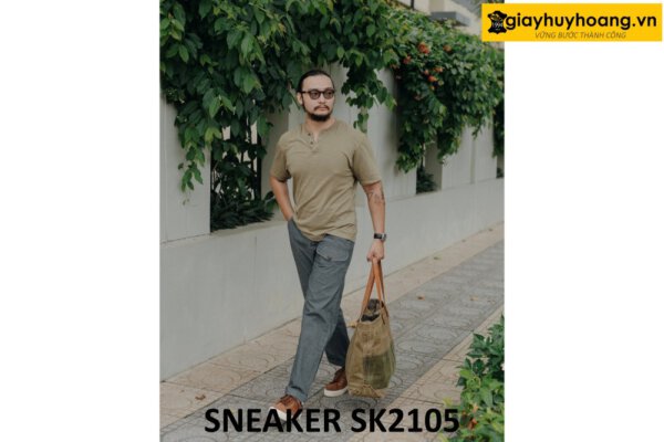 Giày thể thao nam da lộn màu nâu sneaker SK2105 003