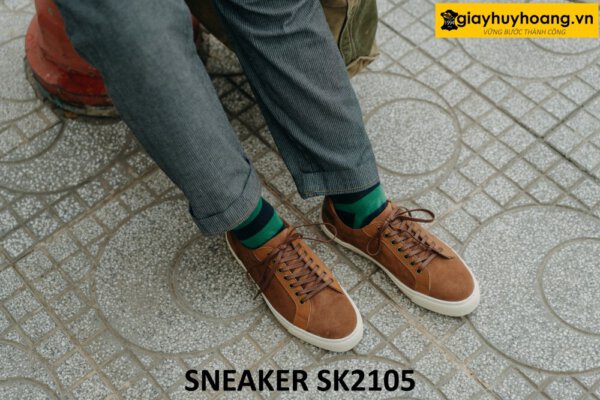 Giày thể thao nam da lộn màu nâu sneaker SK2105 001