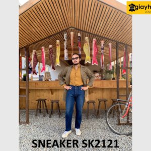 Giày da nam sneaker phối với quần jeans SK2121 004