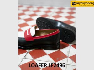 Giày lười nam phối đen trắng cá tính loafer LF2496 004
