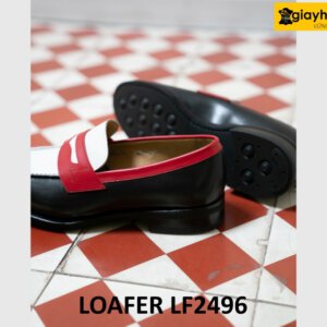 Giày lười nam phối đen trắng cá tính loafer LF2496 004