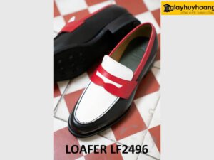 Giày lười nam phối đen trắng cá tính loafer LF2496 003