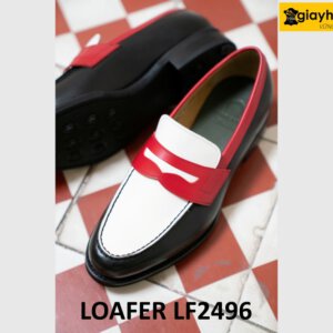 Giày lười nam phối đen trắng cá tính loafer LF2496 003