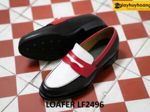 Giày lười nam phối đen trắng cá tính loafer LF2496 002