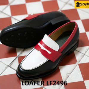 Giày lười nam phối đen trắng cá tính loafer LF2496 002