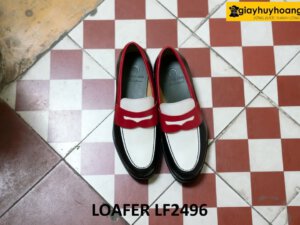 Giày lười nam phối đen trắng cá tính loafer LF2496 001