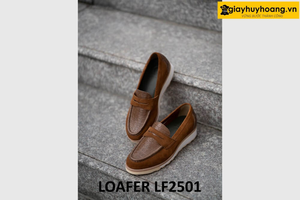 dat-dong-giay-da-nam-thu-cong-loafer-lf2501-001 Giày lười nam đế bằng da lộn thể thao loafer LF2501 004