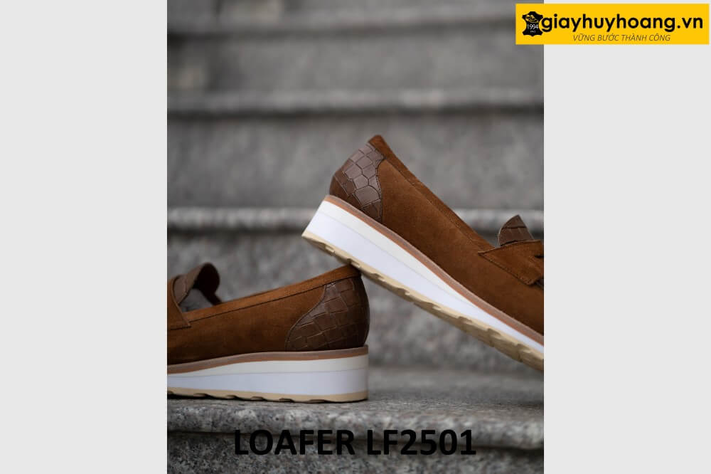 dat-dong-giay-da-nam-thu-cong-loafer-lf2501-002 Giày lười nam đế bằng da lộn thể thao loafer LF2501 003