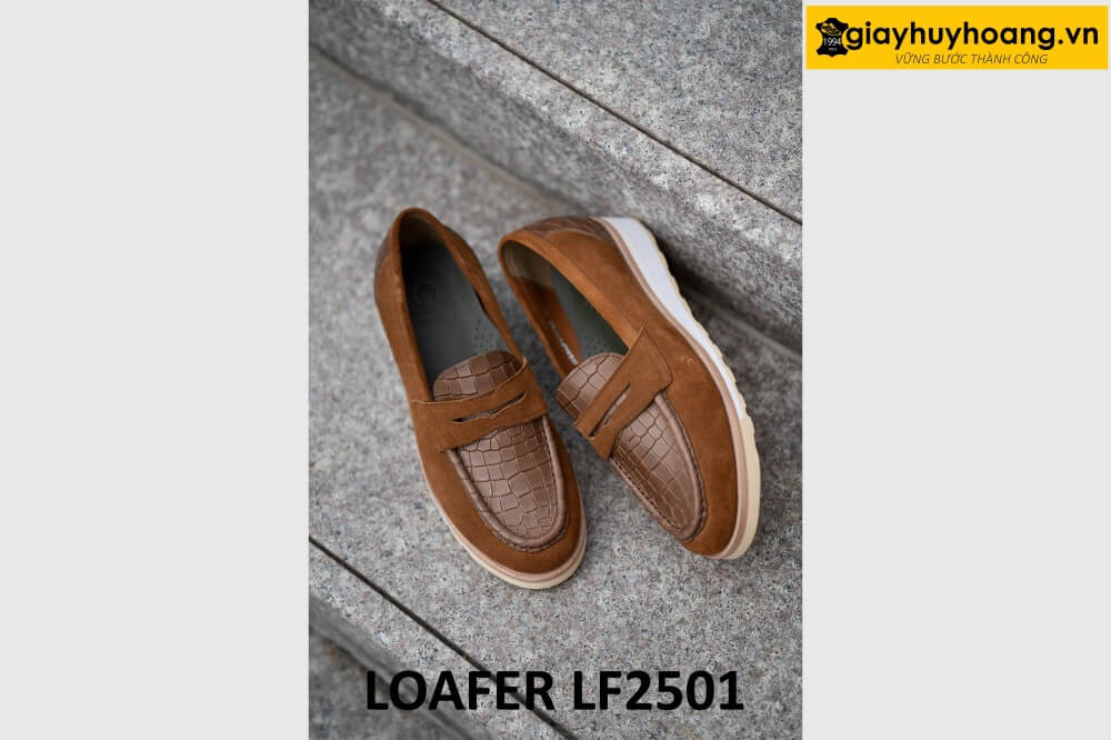 dat-dong-giay-da-nam-thu-cong-loafer-lf2501-003 Giày lười nam đế bằng da lộn thể thao loafer LF2501 002