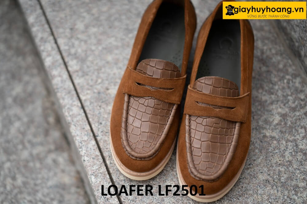 dat-dong-giay-da-nam-thu-cong-loafer-lf2501-004 Giày lười nam đế bằng da lộn thể thao loafer LF2501 001