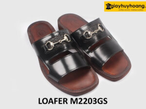 Dép da nam đen bóng trẻ trung thoải mái M2203GS 001