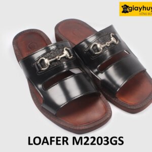Dép da nam đen bóng trẻ trung thoải mái M2203GS 001