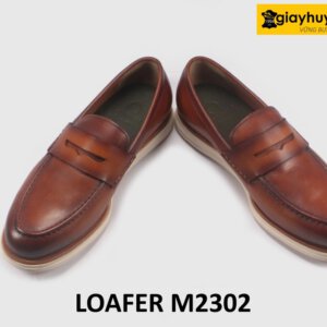 Giày da nam đế mềm màu bò viền nâu Loafer M2302 004