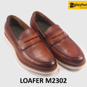 Giày da nam đế mềm màu bò viền nâu Loafer M2302 003