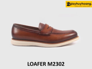 Giày da nam đế mềm màu bò viền nâu Loafer M2302 001
