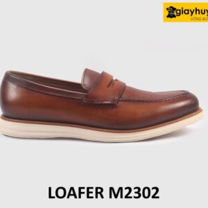 Giày da nam đế mềm màu bò viền nâu Loafer M2302 001
