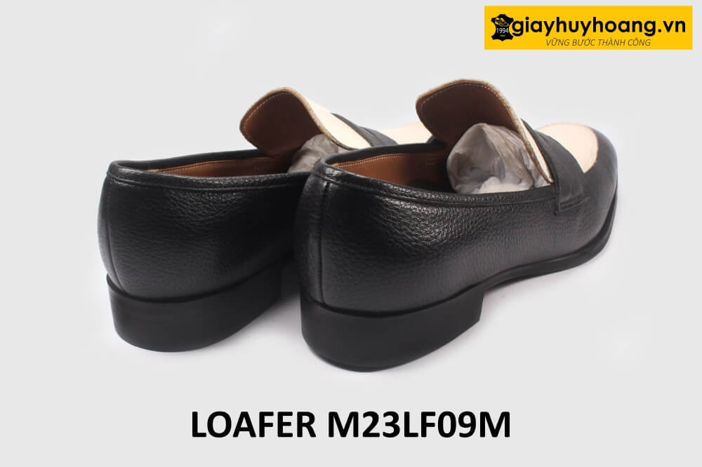 ban-giay-luoi-da-nam-cao-cap-loafer-m23lf09m-001 Giày lười nam vân hạt màu đen phối trắng Loafer LF09M 005